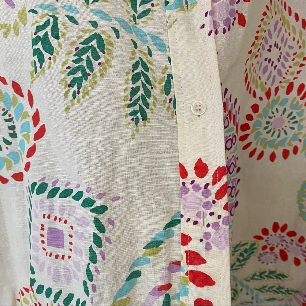 Zara Button Down Shirt L NWT Summer Print Linen Blend Bohemian - Picture 8 of 14